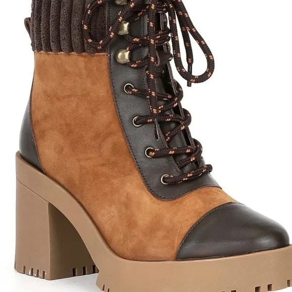 Chelsea & Violet Zaria Brown Leather Suede Lug Sole Platform Booties Sz 9M NEW - Picture 7 of 14